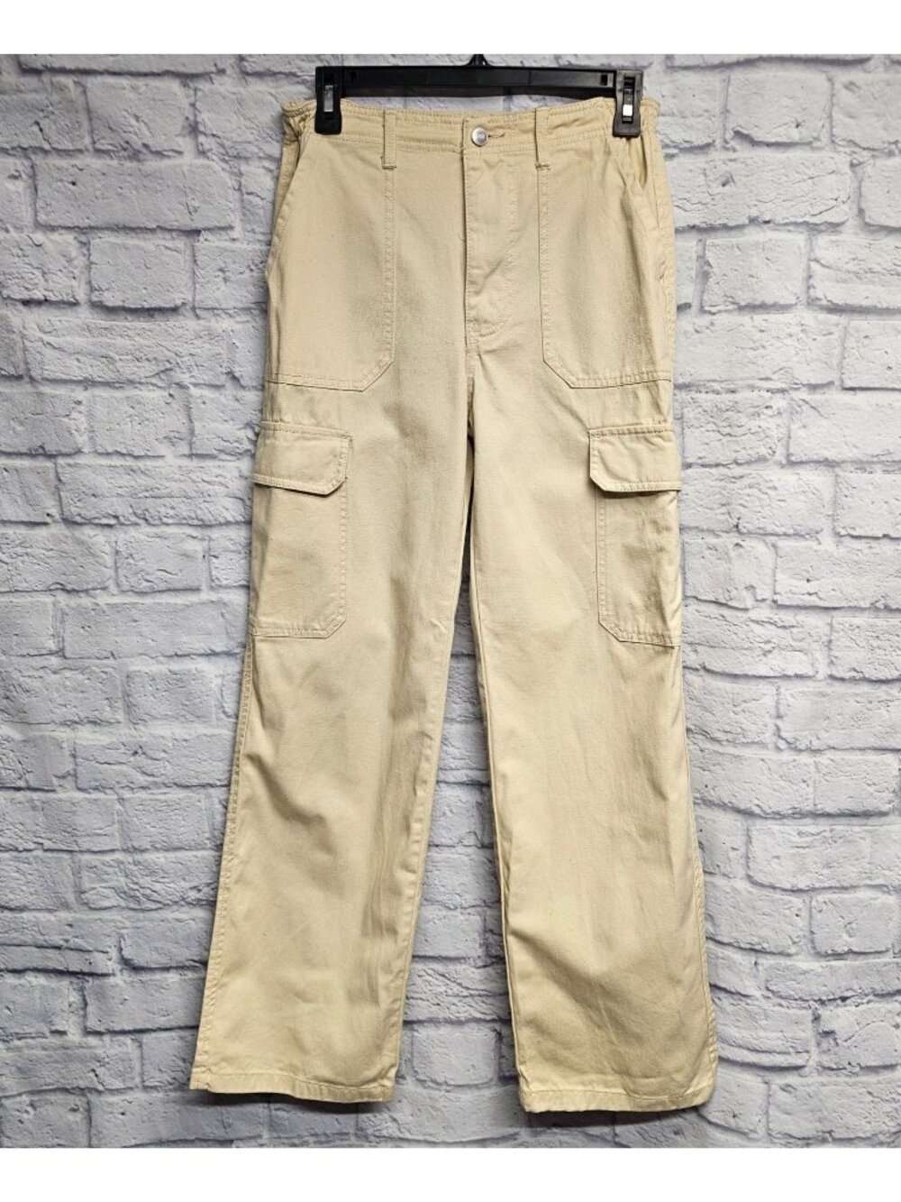 ACTIVE USA S BEIGE PAPER BAG DEEP CARGO POCKET Y2K RETRO DENIM PANTS